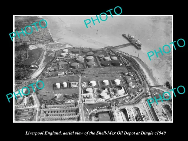 OLD POSTCARD SIZE PHOTO LIVERPOOL ENGLAND AERIAL VIEW DINGLE OIL DEPOT c1940