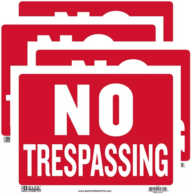 4 Pack - NO TRESPASSING Sign, 9 x 12 Inches Durable Plastic HIGHLY Visible