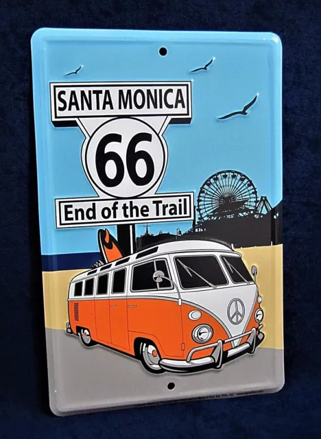 Route 66 - SANTA MONICA *US MADE* Embossed Metal Sign -Man Cave Garage Bar Decor