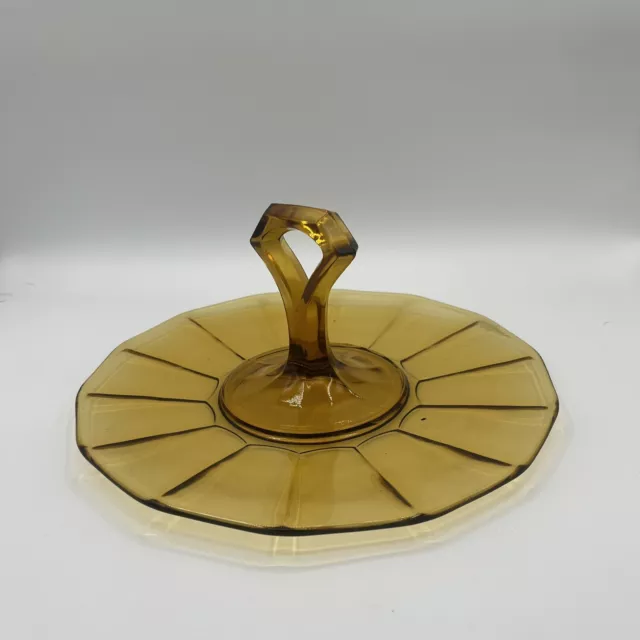 Amber Glass Tidbit Tray/Sandwich Server Vintage