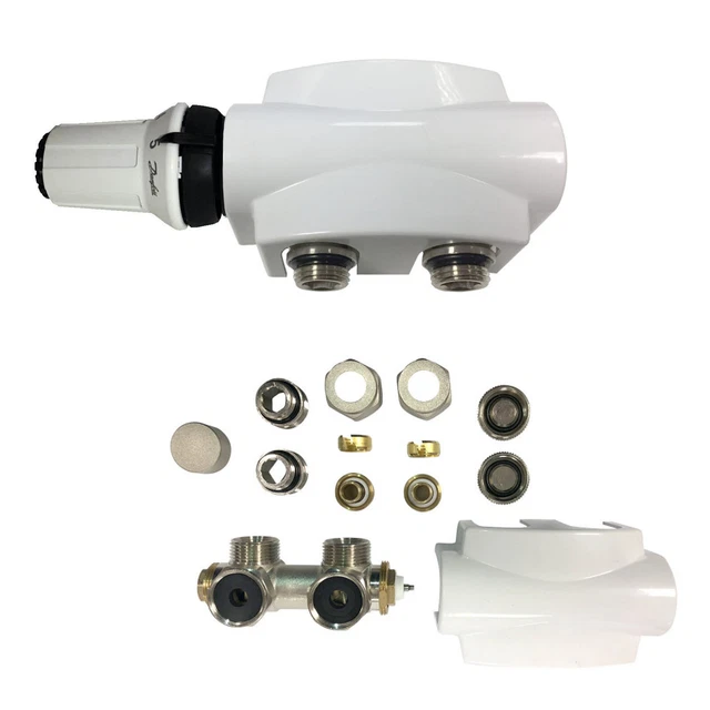 Hahnblock Heizkörper Set – Mittelanschluss 50 Mm, Eckform, Inkl. Thermostatkopf, Für Badheizkörper