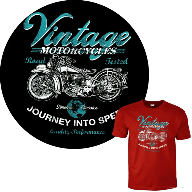 T-shirt biker moto vecchia scuola classic cafe racer vintage auto d'epoca *4015 rossa