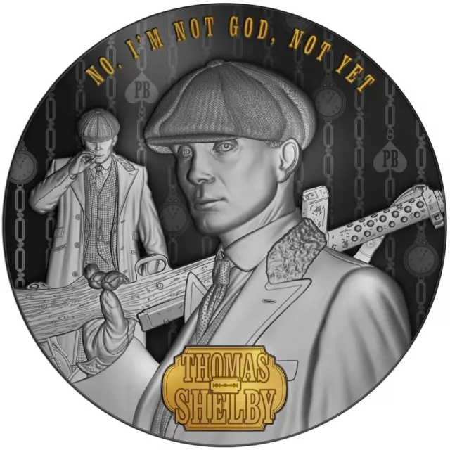 2023 Niue 2 Oz Silver Peaky Blinders THOMAS SHELBY Black Proof Gold Gilded Coin