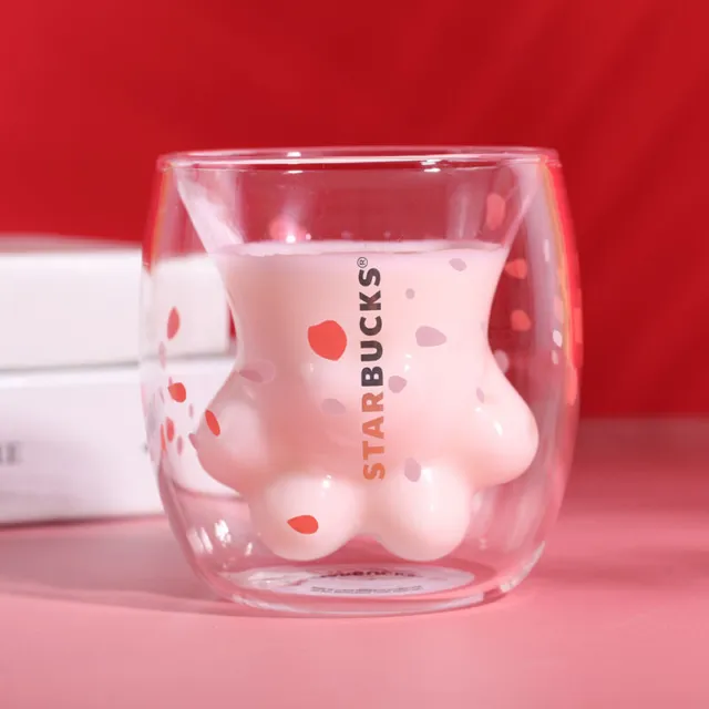 2020 Starbucks Cute Cat's Paw Sakura Double Wall Glass Coffee Mugs Cups 6oz Gift
