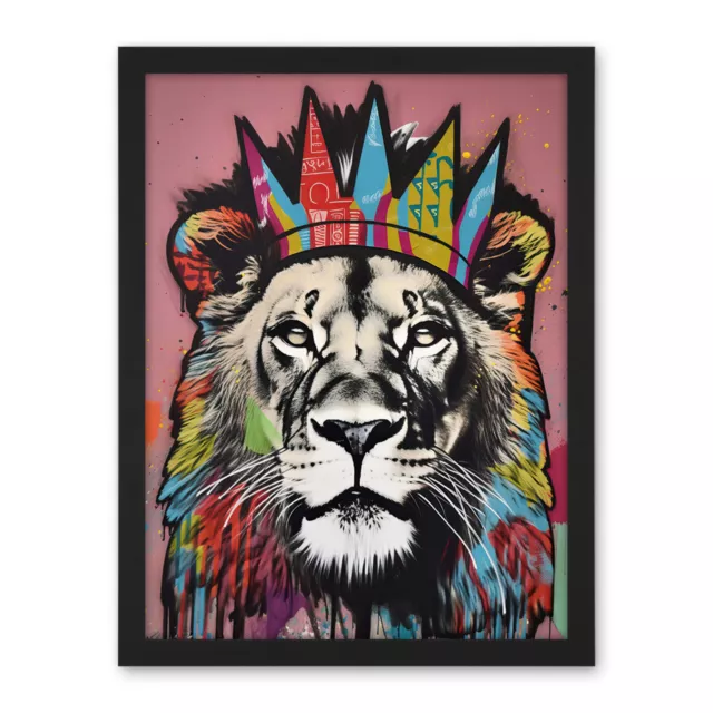 Lion with Crown King of the Jungle Modern Pop Art Framed Art Picture Print 18X24