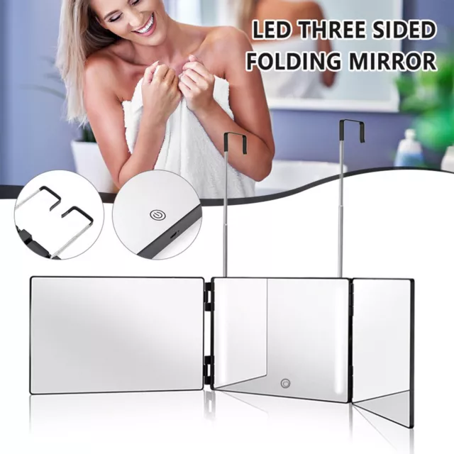 3 Way Trifold Mirror 360° Barber Mirror Adjustable Brackets Hanging Self UK 2