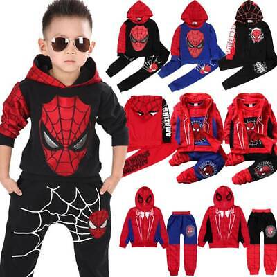 Kids Boys Spider-Man Cosplay Tracksuit Set Hoodie Tops Pants Outfit Sweatshirt 9