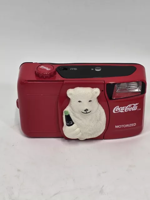 1999 Coca Cola Polar Bear w/ Coke Bottle Motorized 35 mm Film Camera - Works!