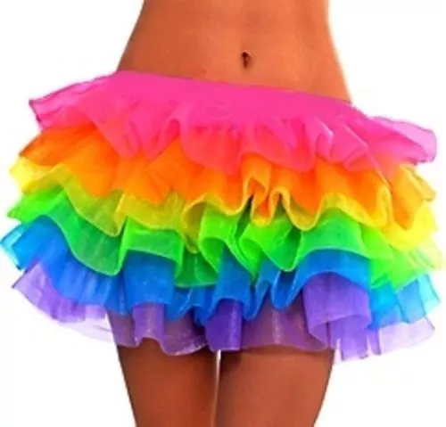 Ruffle Neon Rainbow Tutu Layered Ra Ra Skirt Pride Halloween Party Fancy Dress