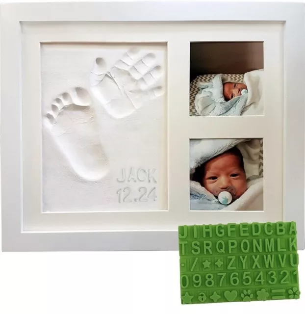 Baby Handprint DIY Keepsake & Photo Frame Kit - Personalize It W/ Bonus Stamps