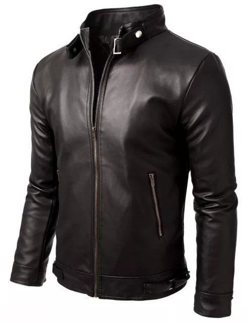 Neuf Hommes Matelassé en Cuir Veste 100% Véritable Souple Vache Blouson Motard -