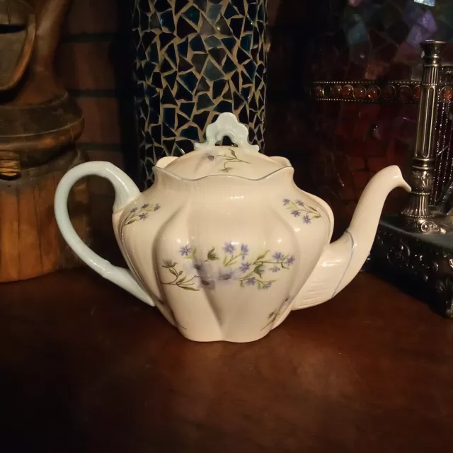 Vintage Shelley Fine Bone China BLUE ROCK Dainty Shape Floral Teapot  #13591