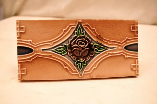 Antique Japan Tile Majolica Art Nouveau Floral Border Tile Design Architecture"9