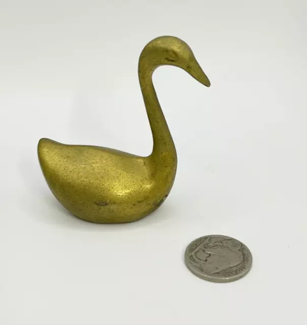 Vintage Stylized Swan Figurine Small Brass 2.5" Mid-Century Modern MCM Goose