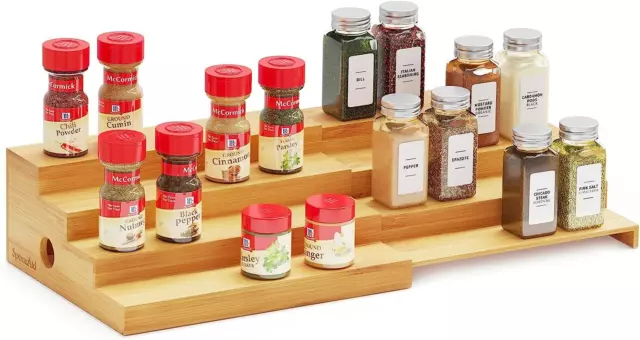 SpaceAid 4 Tier Bamboo Spice Rack Organizer for Cabinet, Kitchen Natural