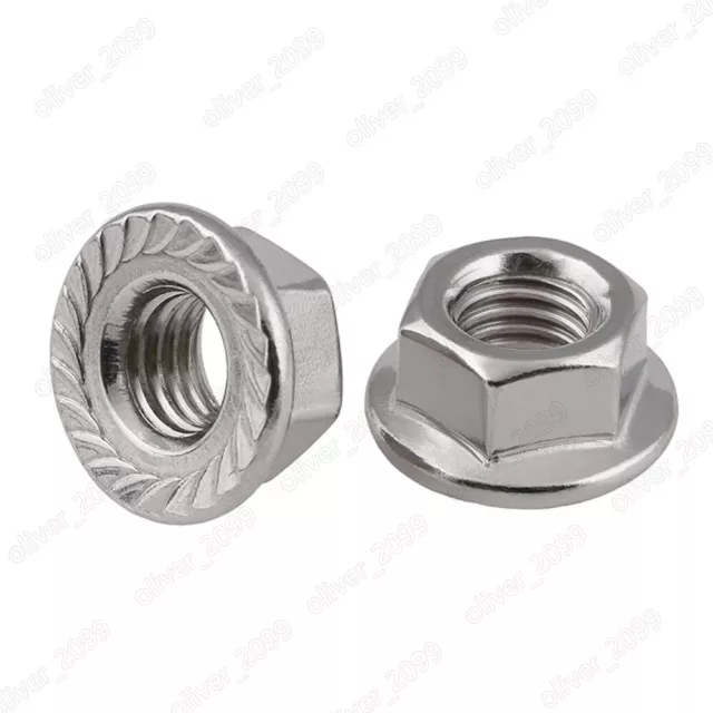 Left Hand Thread 304 Stainless Steel Hex Flange Nuts Serrated Lock Nut M5 M6-M12 2