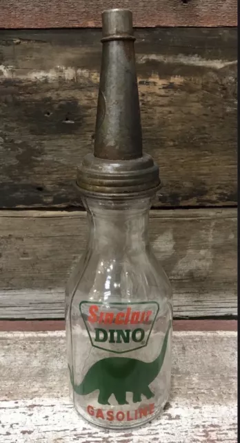 SINCLAIR 1 Qt. Glass Motor Oil Bottle w/ Tin Master Mfg. Co. Spout & Cap