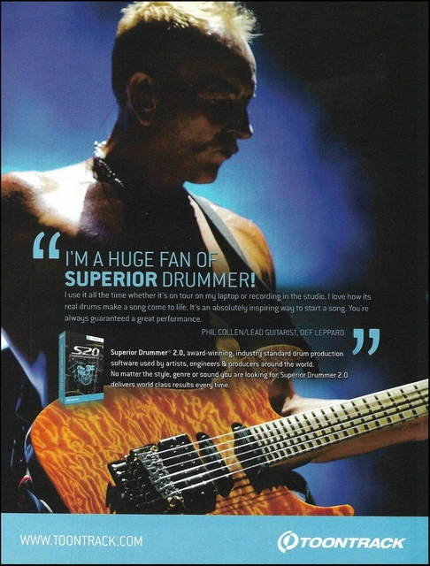 Def Leppard Phil Collen 2012 Toontrack Superior Drummer software 8 x 11 ad print
