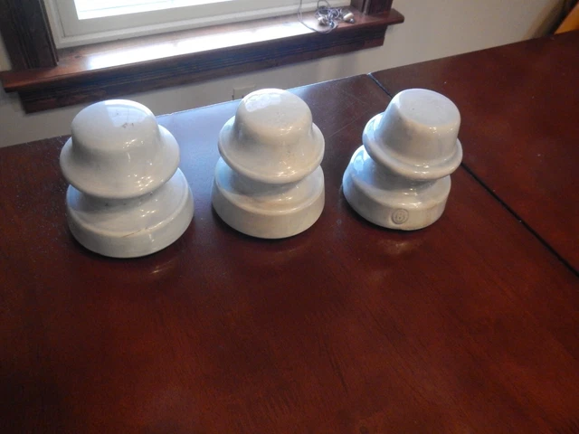 Vintage Ceramic Electrical Telephone Insulator Light Blue Glazed Porcelain Lot