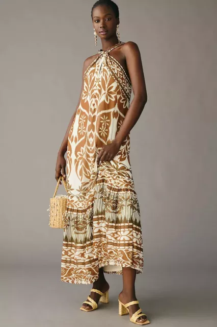 NWT Anthropologie Vineet Bahl Printed Halter Dress size MP Petites Brown $230