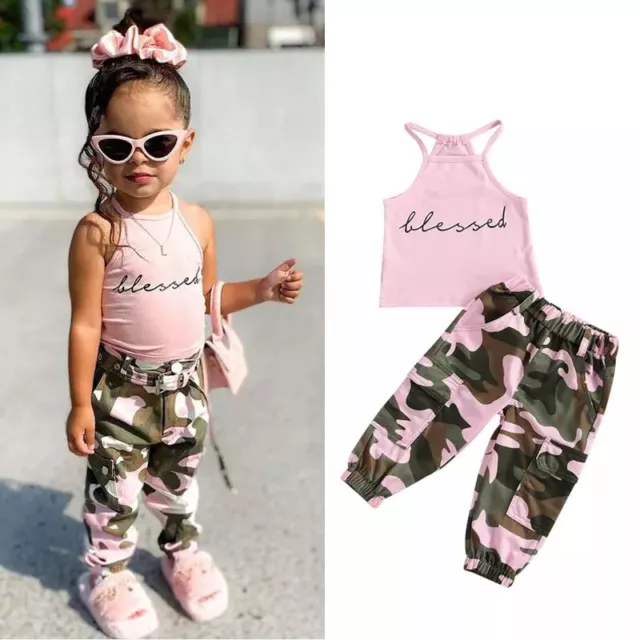 Toddler Kids Baby Girl Clothes Set Vest Top Tank Camo Pants Trousers Outfits