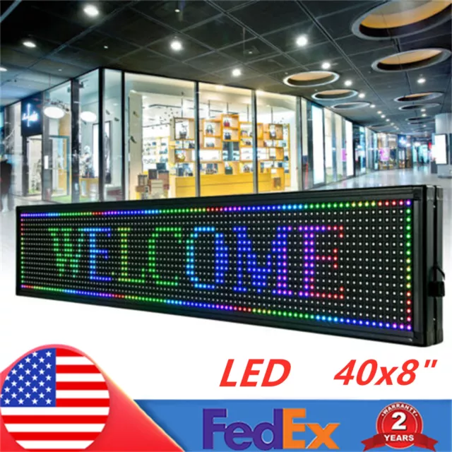 40"X8" LED Sign Scrolling Message Display Board RGB 7-Color Programmable Board