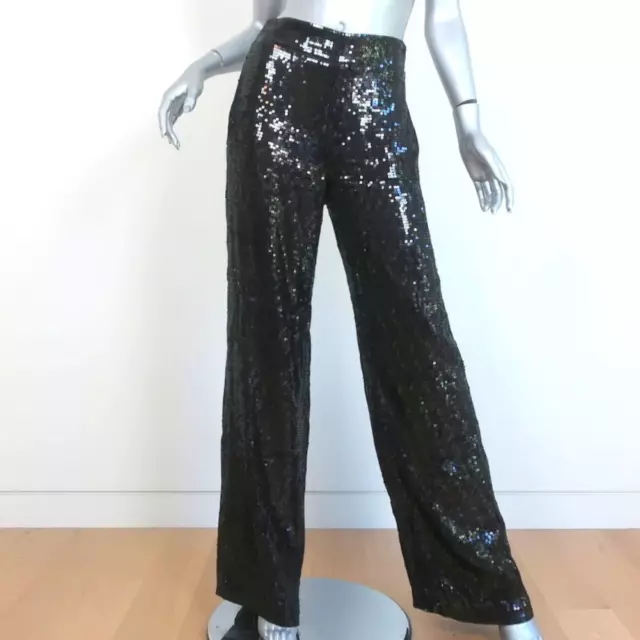 Alice + Olivia Racquel Sequin Wide Leg Pants Black Size 4