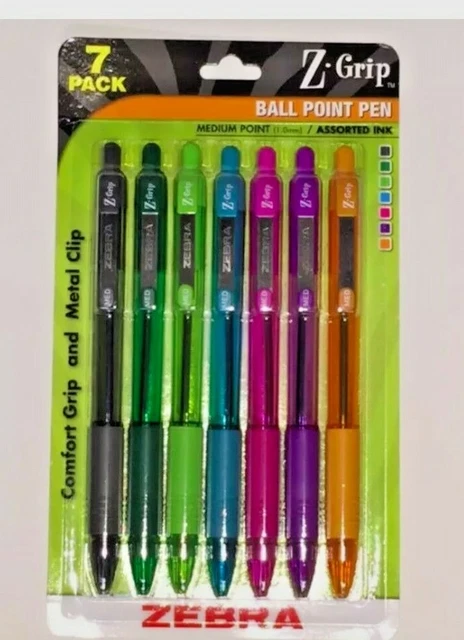 Zebra Z Grip Assorted Color Metal Clip Comfort Grip Medium 1.0 Ballpoint Pens