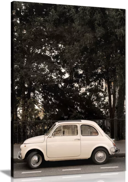 Classic Fiat 500 in Street of Paris Framed Canvas Print Wall Art Home Decor