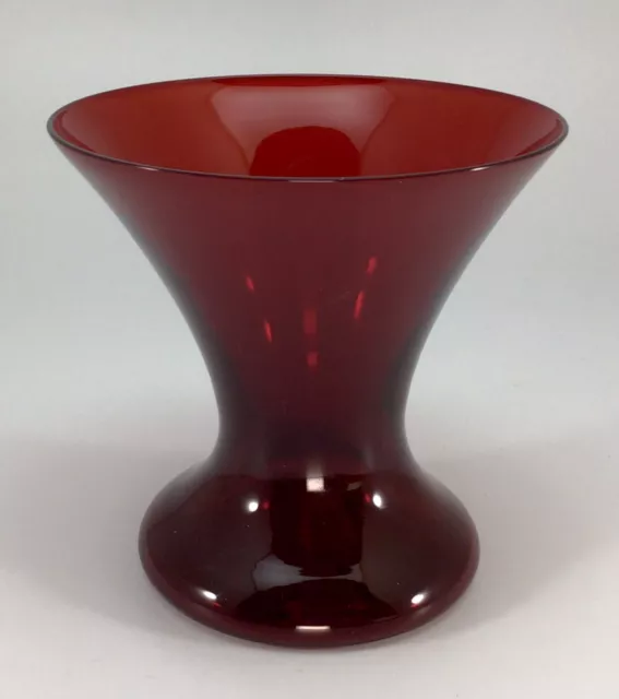 Vintage Ruby Red Glass Vase 4” Tall Mid Century Unique Shape MCM