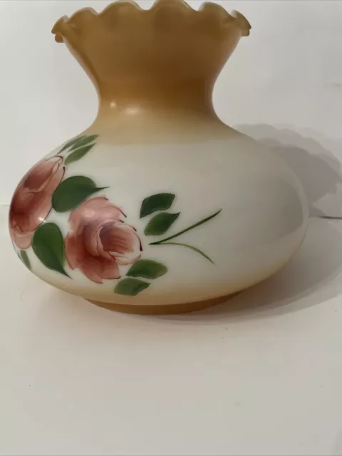 Vintage GWTW Glass Lamp Shade Peach Blush with Roses Crimped Rim