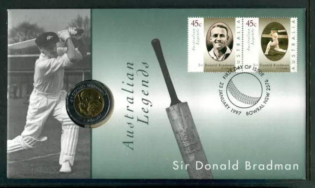 1997 Australian Legend Sir Don Bradman FDC/PNC With RAN $5 - Bowral NSW 2576 PMK