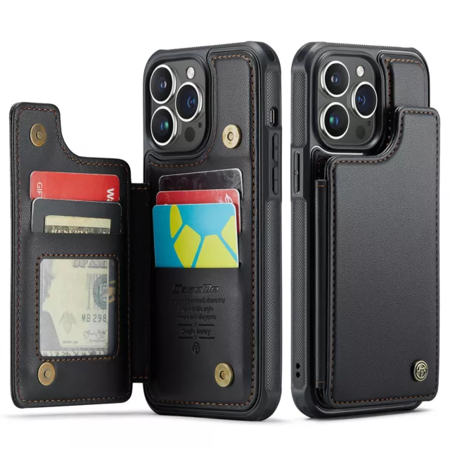 For iPhone 15 14 13 12 11 Pro Max Leather Wallet Case Shockproof With Card Slot