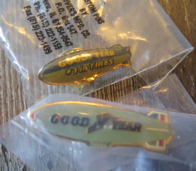 Lot of 2 Goodyear Blimp Pins Akron Ohio #1 in Tires Hat Lapel Tie Tack Pinback