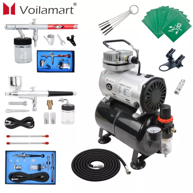 1/5HP Voilamart Airbrush Kit with Compressor Dual Action Air Brush Spray Gun Set