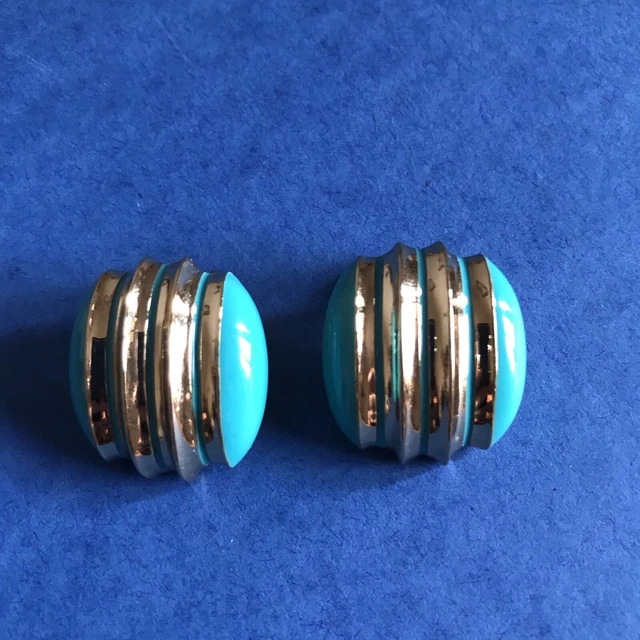 Boucles d'Oreilles Clips VINTAGE - Créoles Couleur Turquoise Perle - France