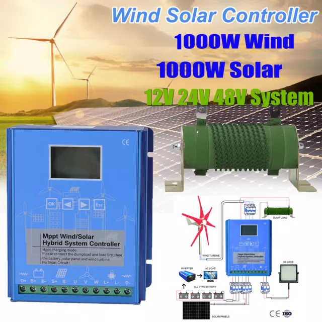 1000/1600 W Solar Wind Hybrid MPPT Charge Controller Regulator LCD Display