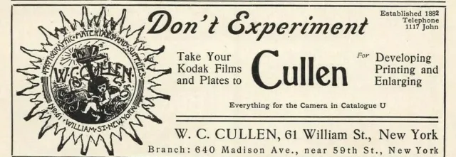 1904 Cullen Photography Antique Print Ad Don't Experiment Kodak Films Developing