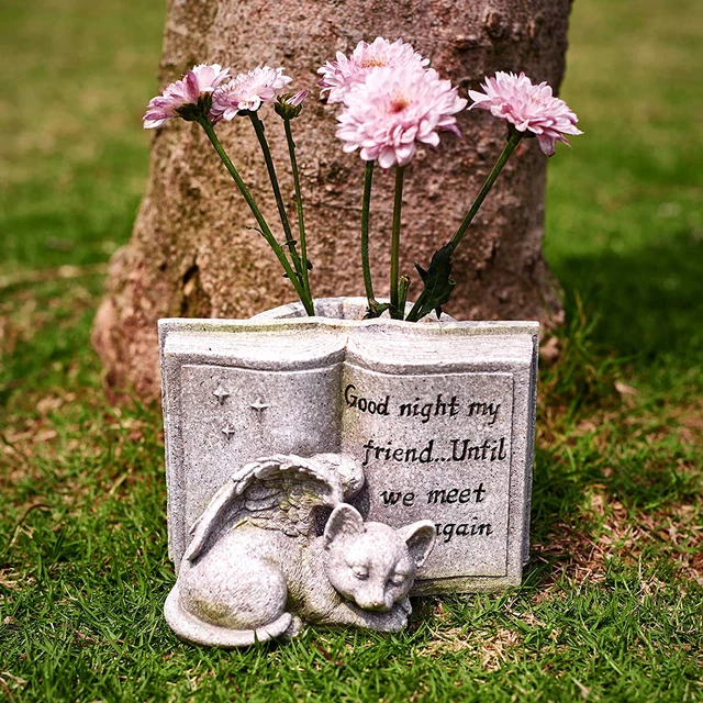 Cat Angel Memorial Stones, Sleeping Cat Grave Stone Markers Forever in Our He...