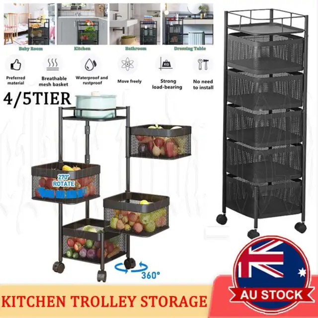 Kitchen Organiser Trolley Cart Storage Rack Vegetable Fruit Baskets Shelf Holder