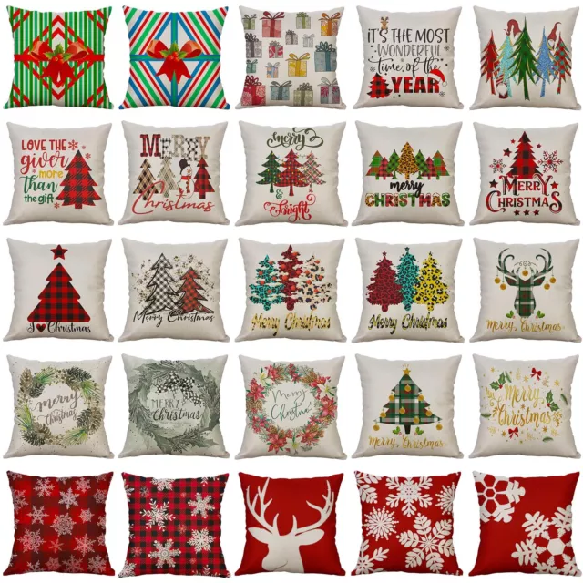 Merry Christmas Pillow Covers18x18 Xmas Plaid Trees Garland Art Deco PillowCase