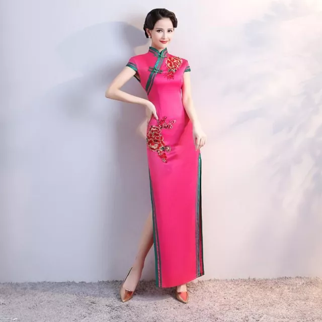 Cheongsam Women Chinese Dress Spring Long Evening Oriental Short Sleeves Dresses