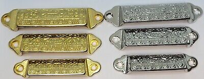 Cast Brass Ornate Victorian Bin Pull Polished Nickel knob handle fancy antique