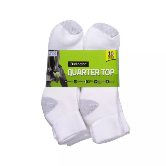 Comfort Power Men's Quarter Top Durable Cushioned Sock Size 10-13 White 10 pk