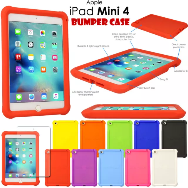 for Apple iPad Mini 4 Rugged Soft Silicone Shockproof Kids BUMPER Case + Film