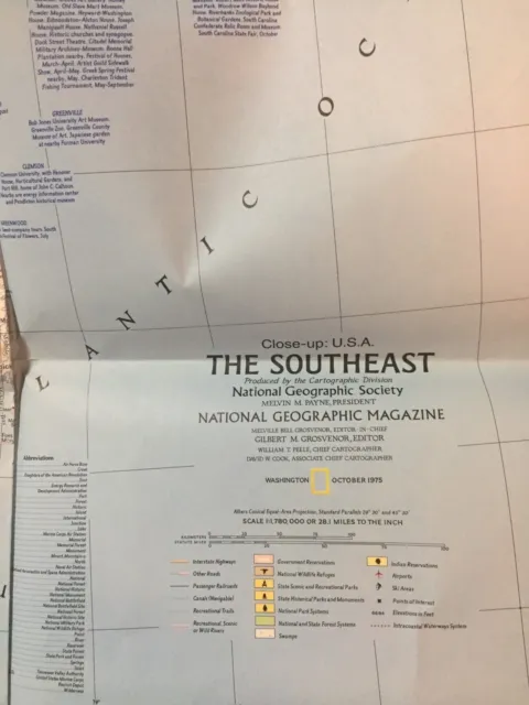 National Geographic Map Southeast U.s.a.  1975