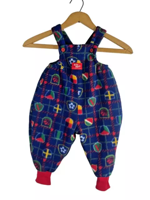 Vtg Oshkosh B'Gosh Baby Fleece Overalls Vestbak 12M Boy Girl USA Sports Print