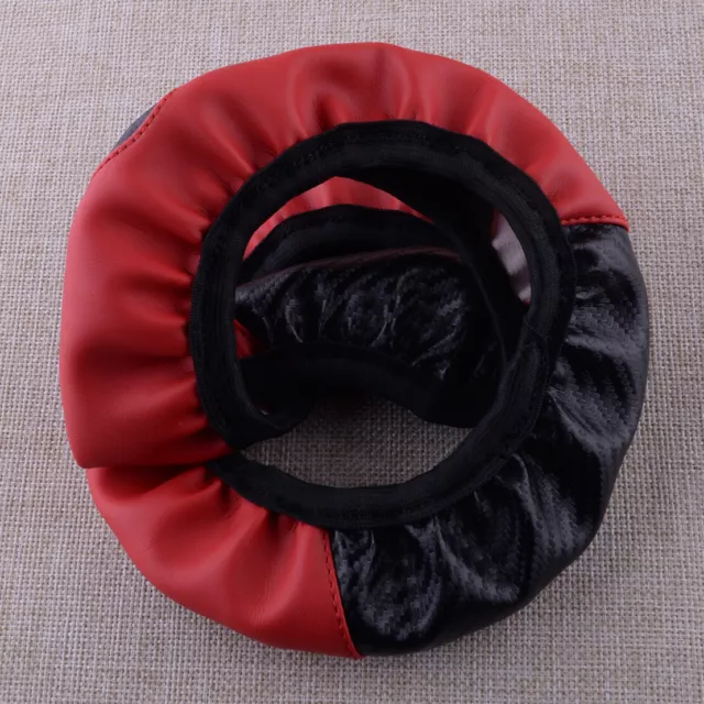 Red Black Leather Car Steering Wheel Cover Anti-slip Fit Universal 38CM/15Inch 3
