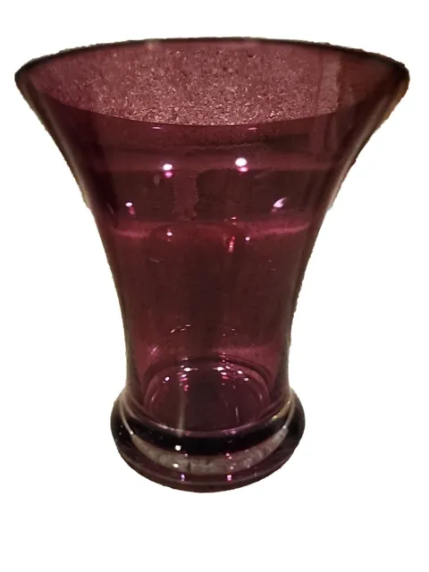 Vtg Hand Blown Heavy Purple Amethyst Art Glass Flared Vase With Cased Bottom
