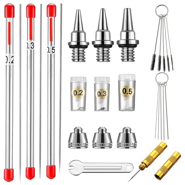 21 piezas Kit de tapa de boquilla de aerógrafo aguja aerógrafo agujas aerógrafo aerógrafo CleaY4O8